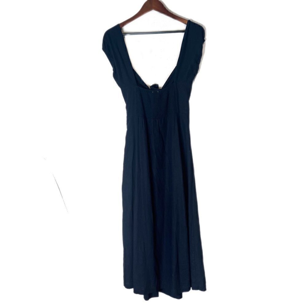 Navy Off-the-Shoulder Boho Linen Blend Midi Dress NWT - Picture 5 of 8